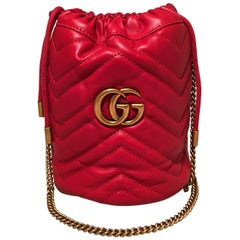 NWOT Gucci Marmont Mini Quilted Red Leather Bucket Bag