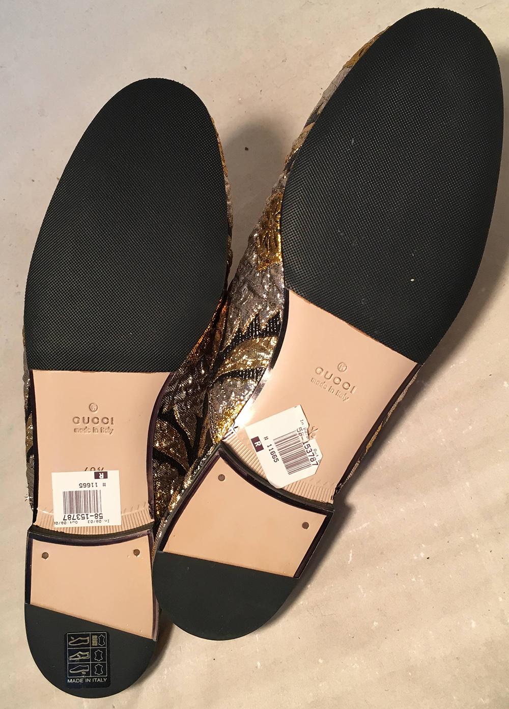 NWOT Gucci Metallic Princetown Lurex Floral Brocade Mule Slides Women's Size 7.5 In New Condition In Philadelphia, PA