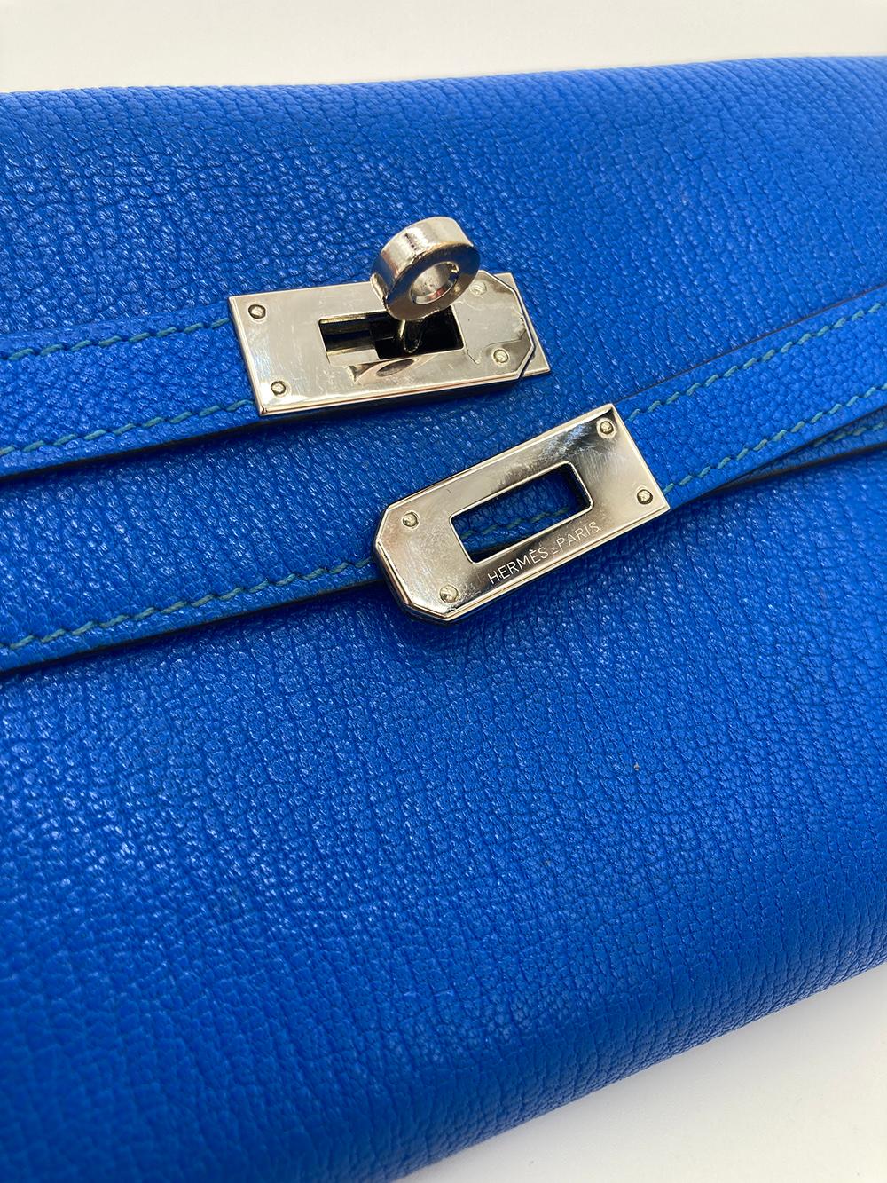 Hermès - Portefeuille Kelly Classic Mysore Bleu Electrique, neuf sans étiquette  en vente 1