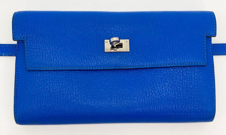 Hermes Kelly Pochette Blue Frida Bleu Gold Hardware Clutch Cut Bag Z Stamp, 2021