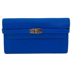 NWOT Hermes Kelly Klassische Brieftasche Mysore Bleu Electrique 