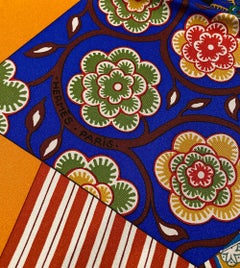NWT Hermes L'Art du Sarasa Scarf 90 Orange Bleu Vif