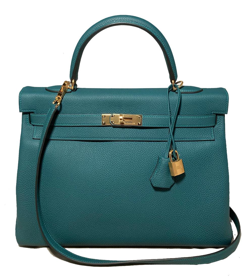 NWOT Hermes Malachite Green Togo Kelly 35 GHW In New Condition In Philadelphia, PA