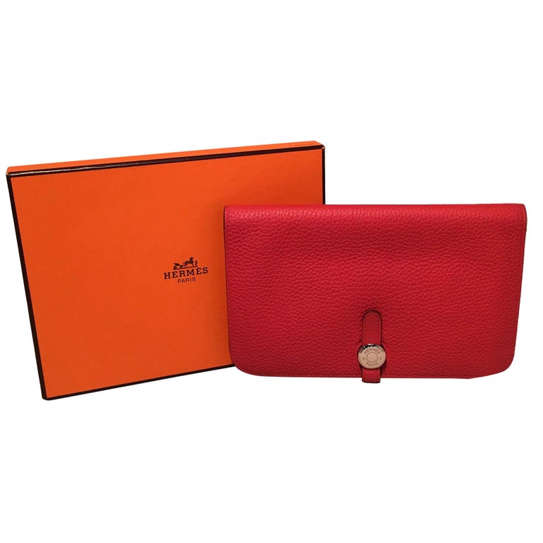 NWOT Hermes Red Togo Dogon Duo Wallet at 1stDibs