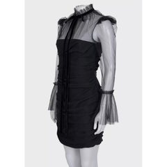 NWOT Khaite Black Silk Cocktail Dress with Sheer Sleeves XS