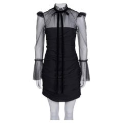 NWOT Khaite Black Silk Cocktail Dress with Sheer Sleeves XS