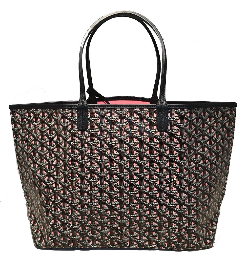 NWOT Limited Edition Goyard Claire Voie Rose Pink Special Color PM St Louis Tote in new condition. Limited edition rose pink and black hand painted canvas exterior with black leather trim.  Pink canvas interior. Matching snap pouch attached. Silver