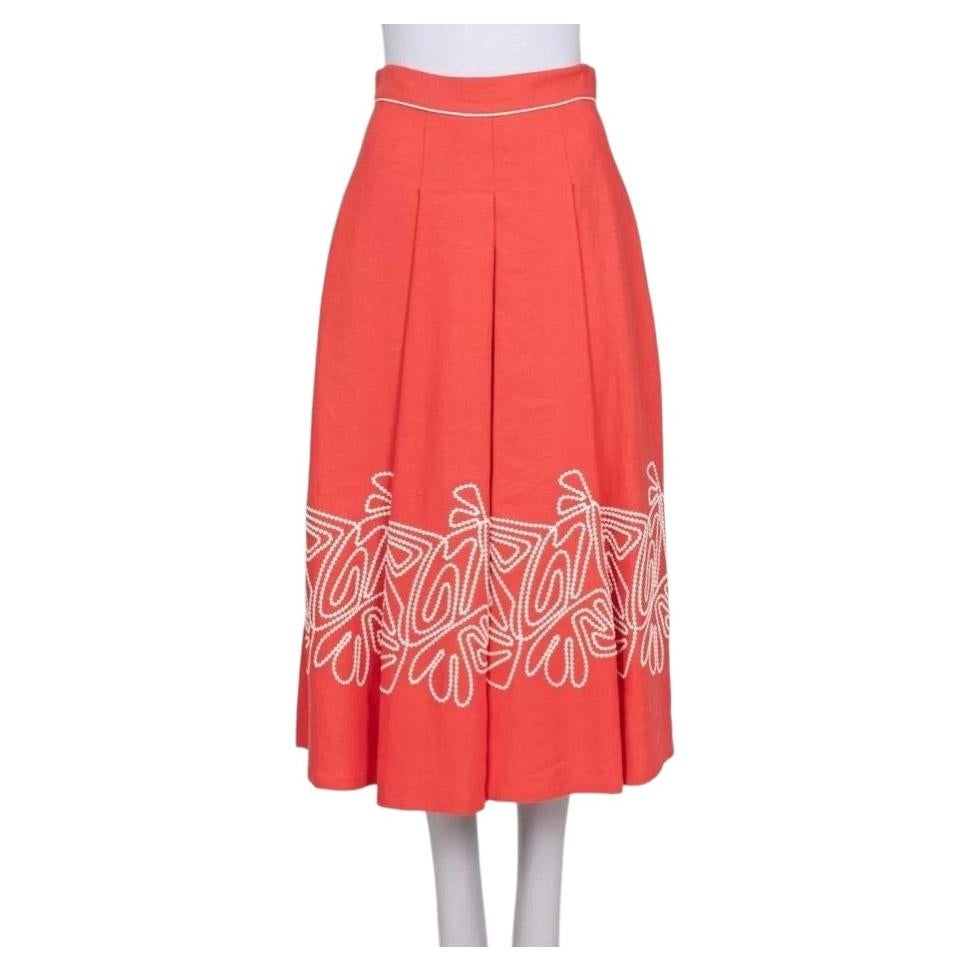 NWOT Loro Piana Red Linen Embroidered Skirt - Sz S IT40