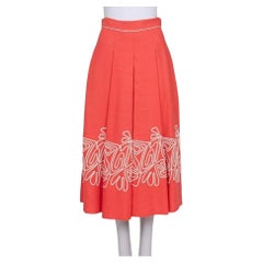 NWOT Loro Piana Red Linen Embroidered Skirt - Sz S IT40
