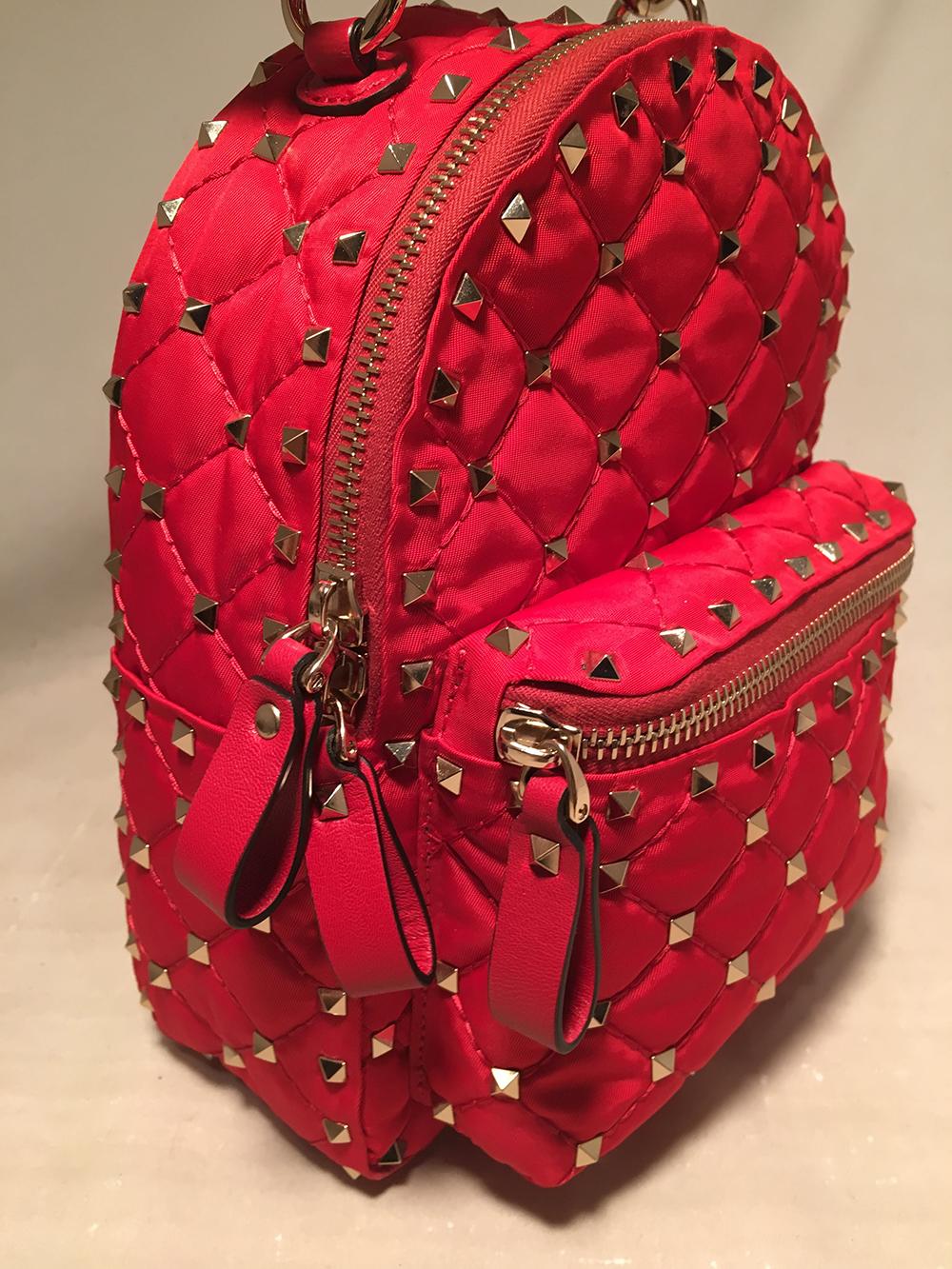 NWOT Valentino Red Nylon Mini Rockstud Backpack  In New Condition In Philadelphia, PA