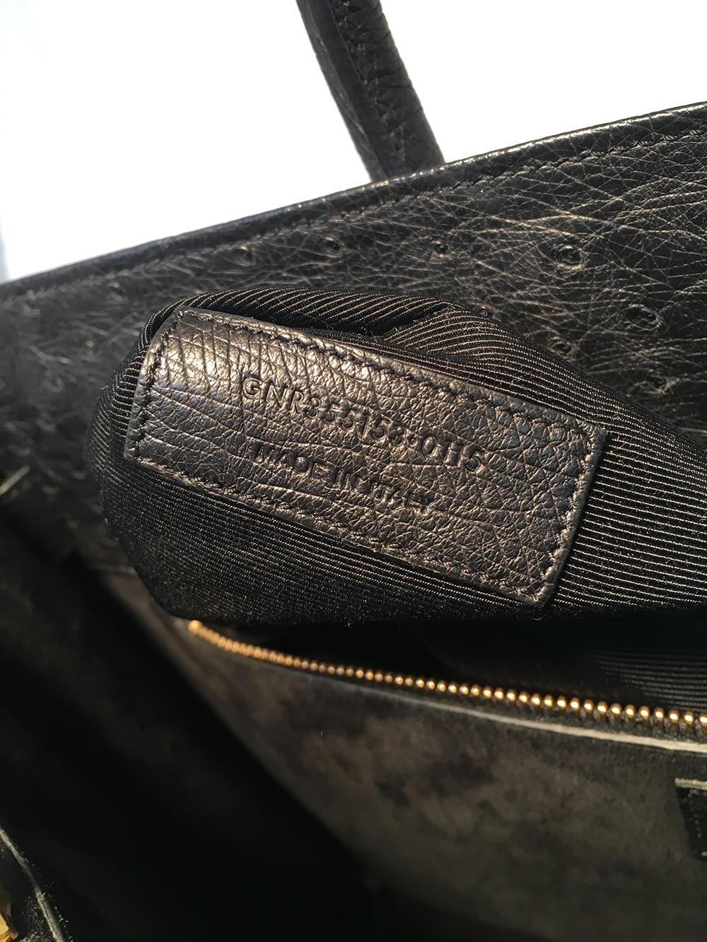 NWOT YSL Yves Saint Laurent Black Ostrich Small Sac Du Jour Handbag  For Sale 7