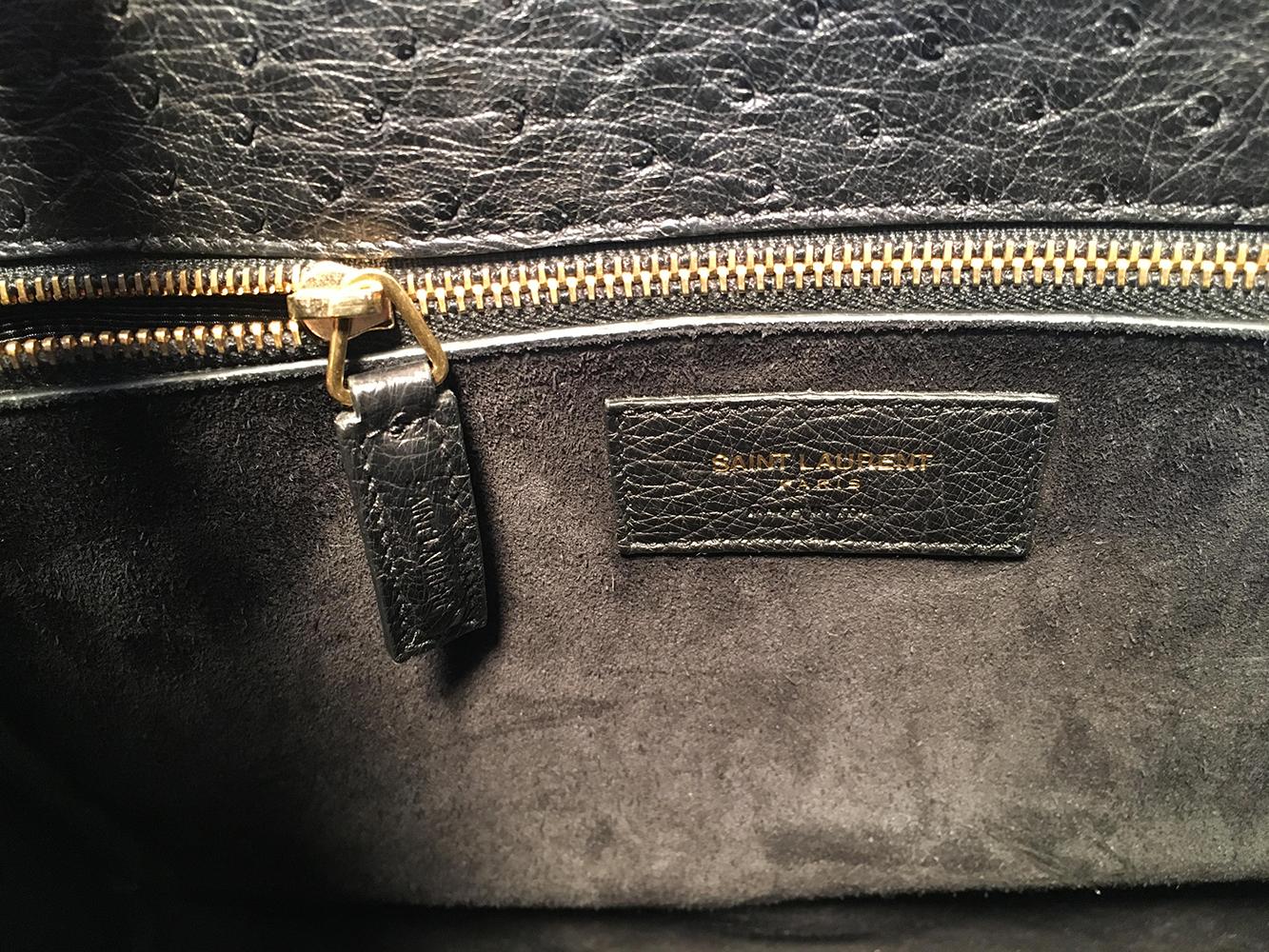 NWOT YSL Yves Saint Laurent Black Ostrich Small Sac Du Jour Handbag For Sale 2