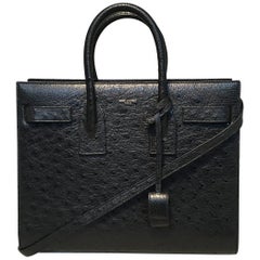 NWOT YSL Yves Saint Laurent Petit sac à main « Sac Du Jour » en autruche noire