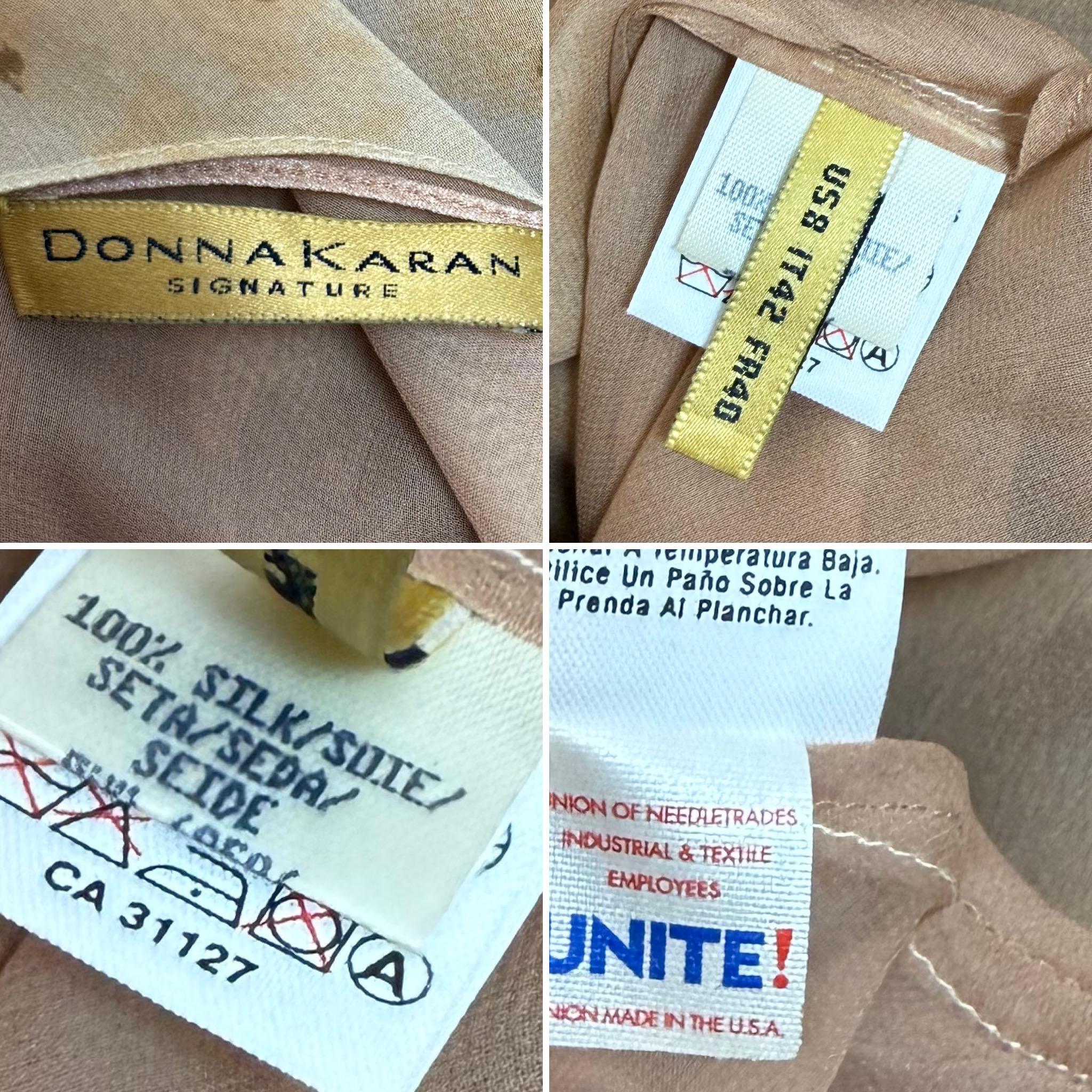 Donna Karan
Vintage
1990's
Couleurs tonales beige et marron
Pullover
100% soie
Un peu extensible
Pristine
Taille IT42
Mesures en pouces à plat : longueur 59, d'une fente à l'autre 15 à 17, tour de taille 13 à 16

Vente finale