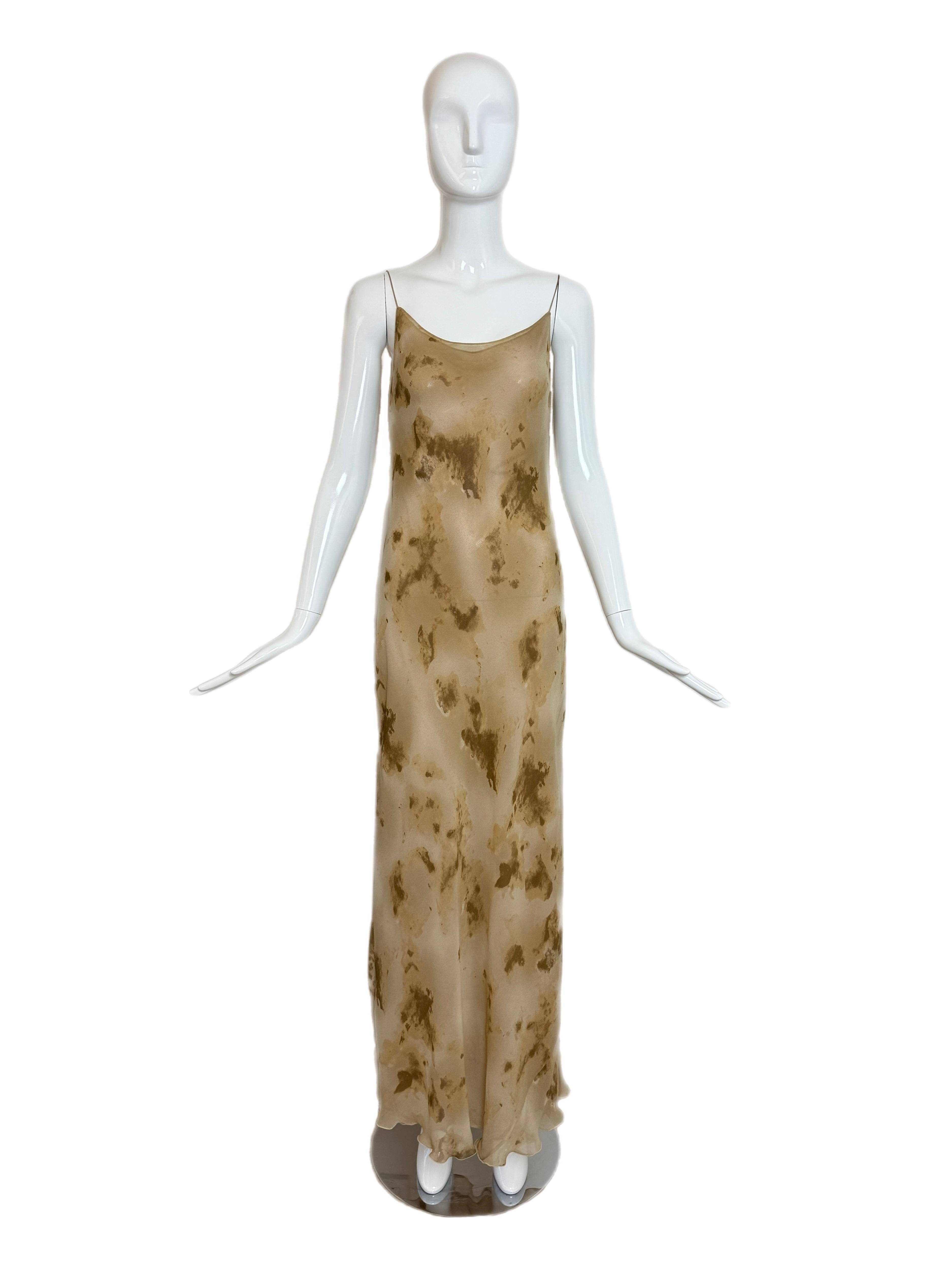 Marron nwot's DONNA KARAN 90's Vintage Silk Maxi Slip Dress Gown en vente