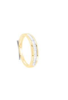 NWT $1, 100 Rare 14KT Gold Fancy Glittering .18CT Diamond Baguette Ring Band
