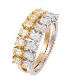 NWT $10, 000 18KT Gold Fancy Emerald Cut Yellow Diamond White Diamond Band Ring