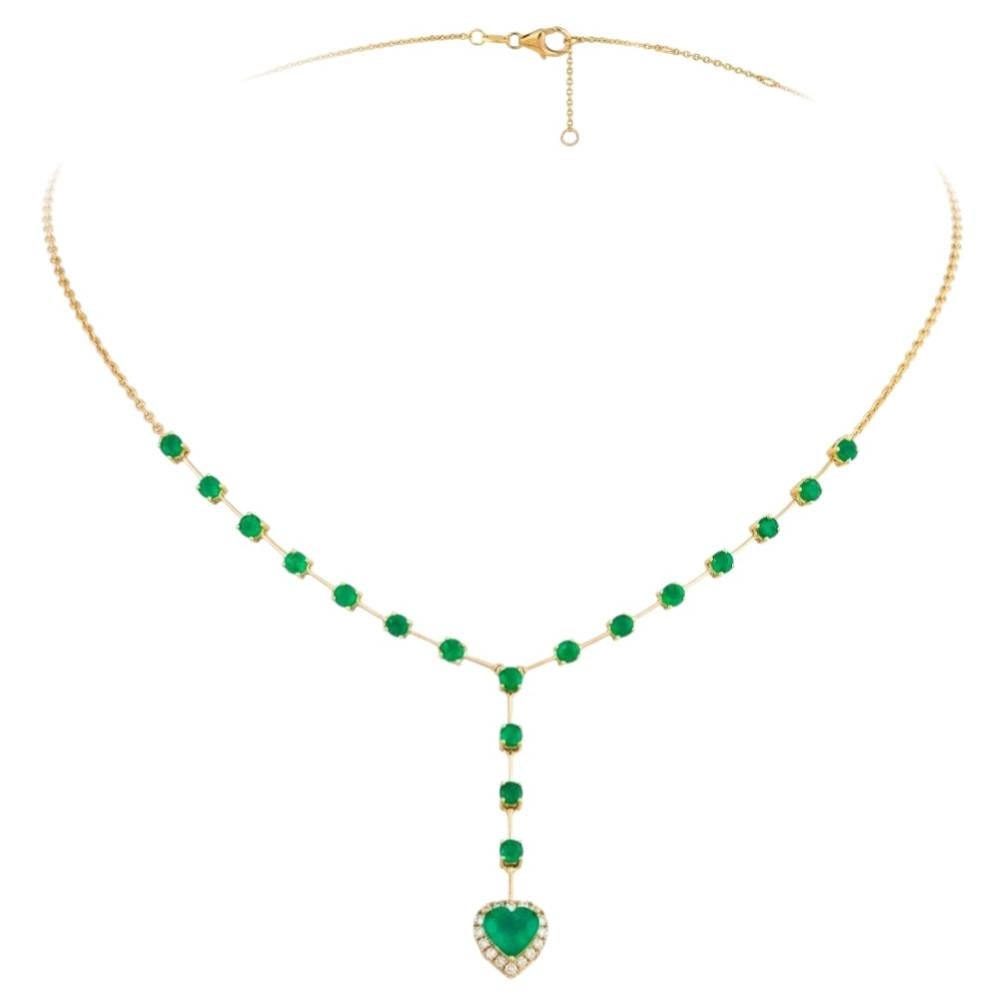 NWT $10, 000 Collana a cuore in oro 18KT con smeraldo grande e scintillante