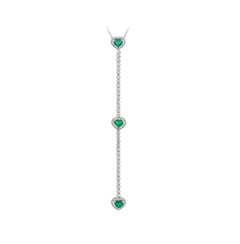 NWT $10, 000 Rare Gorgeous 18KT Fancy Triple Heart Emerald Diamond Drop Necklace