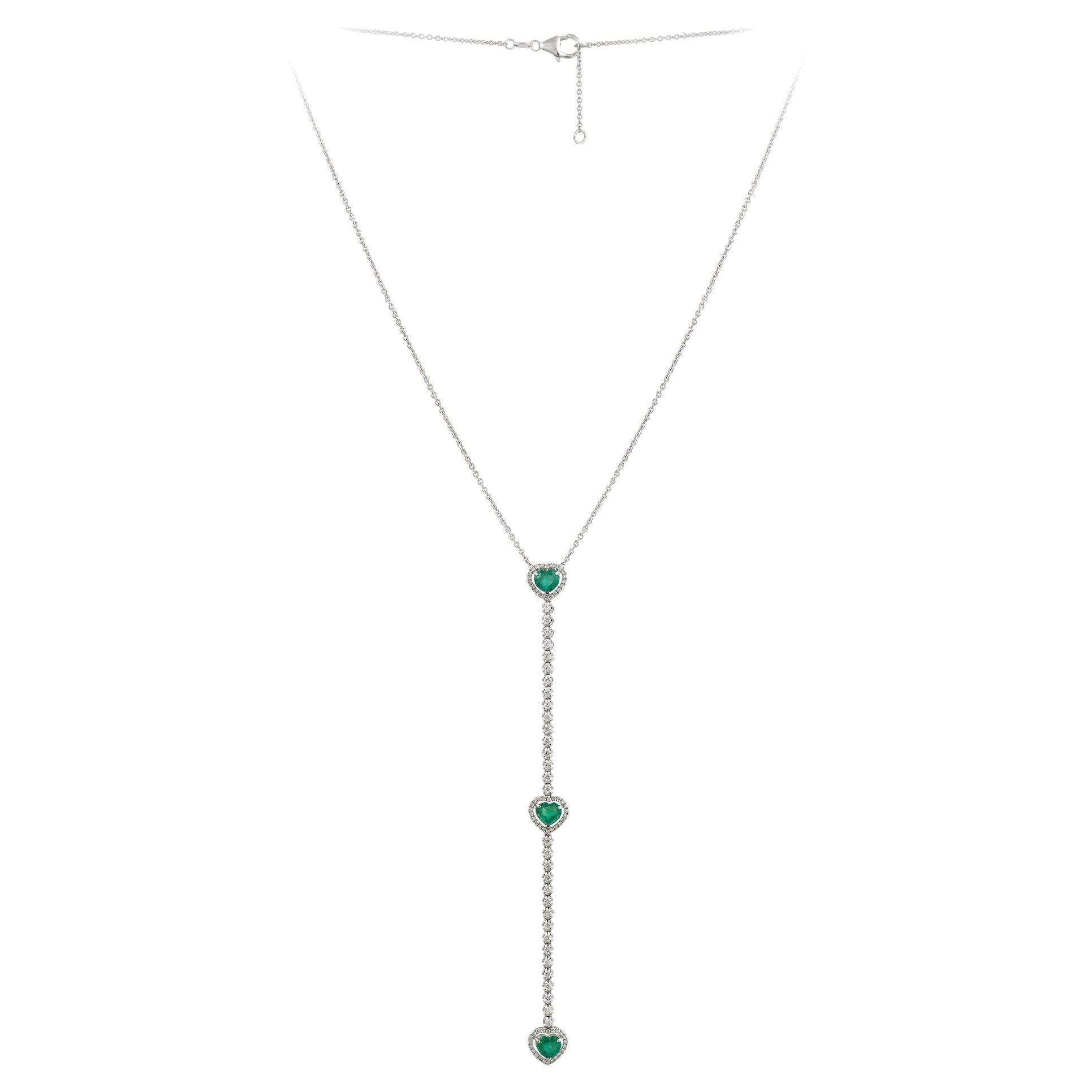 NWT $10, 000 Rare Gorgeous 18KT Fancy Triple Heart Emerald Diamond Drop Necklace