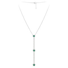NWT $10, 000 Rare Gorgeous 18KT Fancy Triple Heart Emerald Diamond Drop Necklace