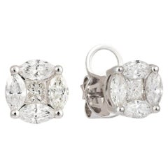 NWT $10, 500 18 Karat Gold Fancy Round Illusion Glittering Diamond Stud Earrings