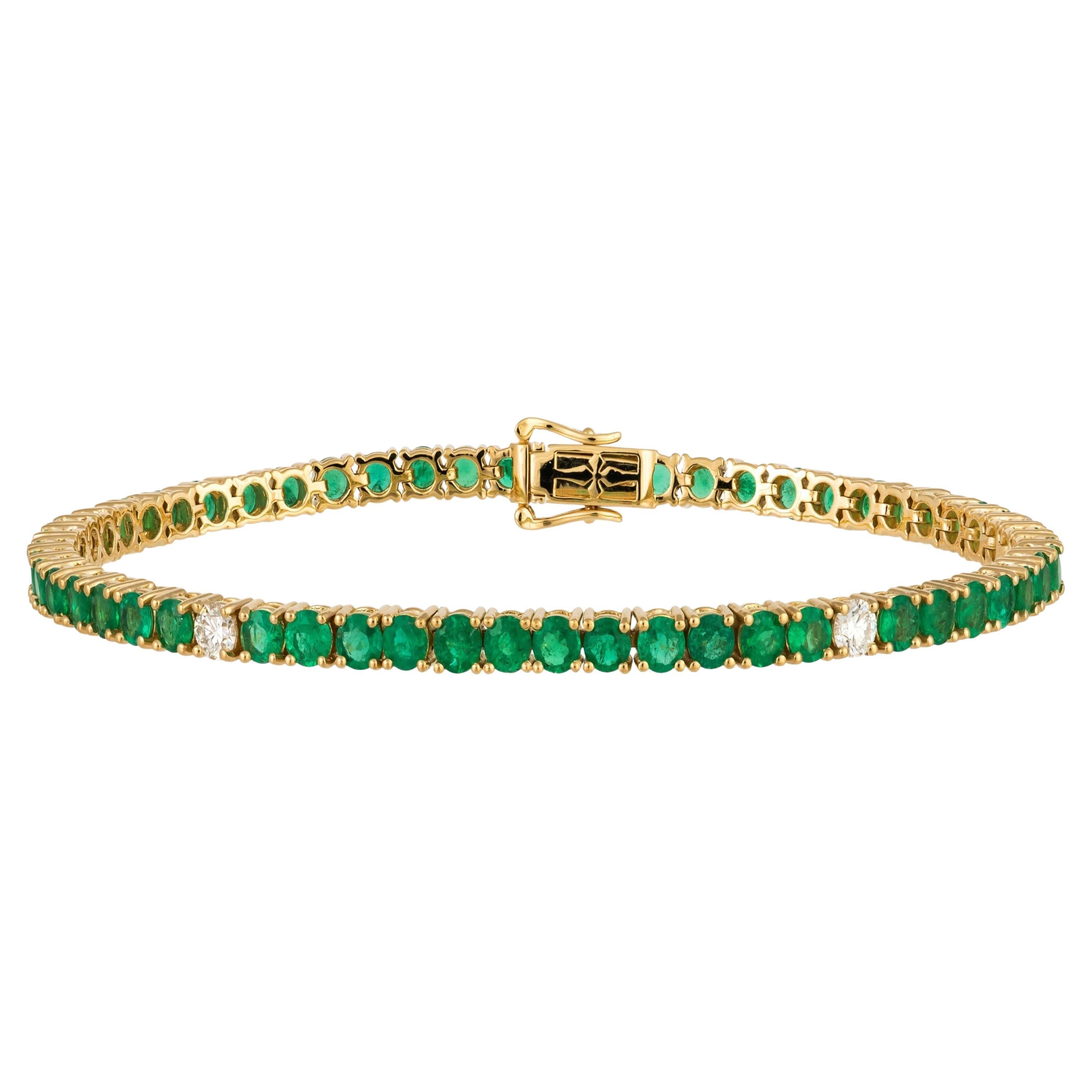 NWT $10, 500 18KT Gold Glittering Fancy Green Emerald Diamond Tennis Bracelet For Sale