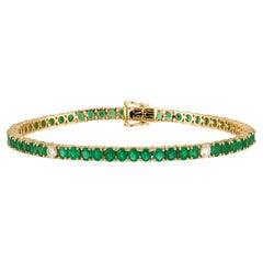 NWT $10, 500 Bracciale da tennis in oro 18KT con diamanti e smeraldi verdi di fantasia