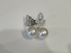 NWT $10, 500 Important 18KT South Sea Large Pearl Diamond Petal Dangle Earrings