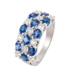 NWT $10, 500 Rare 18KT Gold Fancy Triple Row Blue Sapphire and Diamond Ring