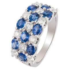 NWT $10, 500 Raro anello in oro 18KT con tripla fila di zaffiri blu e diamanti