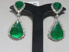NWT $102, 000 18KT Glittering Fancy Green Emerald Diamond Dangle Drop Earrings