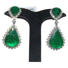 NWT $102, 000 18KT Glittering Fancy Green Emerald Diamond Dangle Drop Earrings