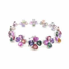 NWT $103, 000 18KT Gold Fancy GIA Certified Multi Color Sapphire Floral Bracelet