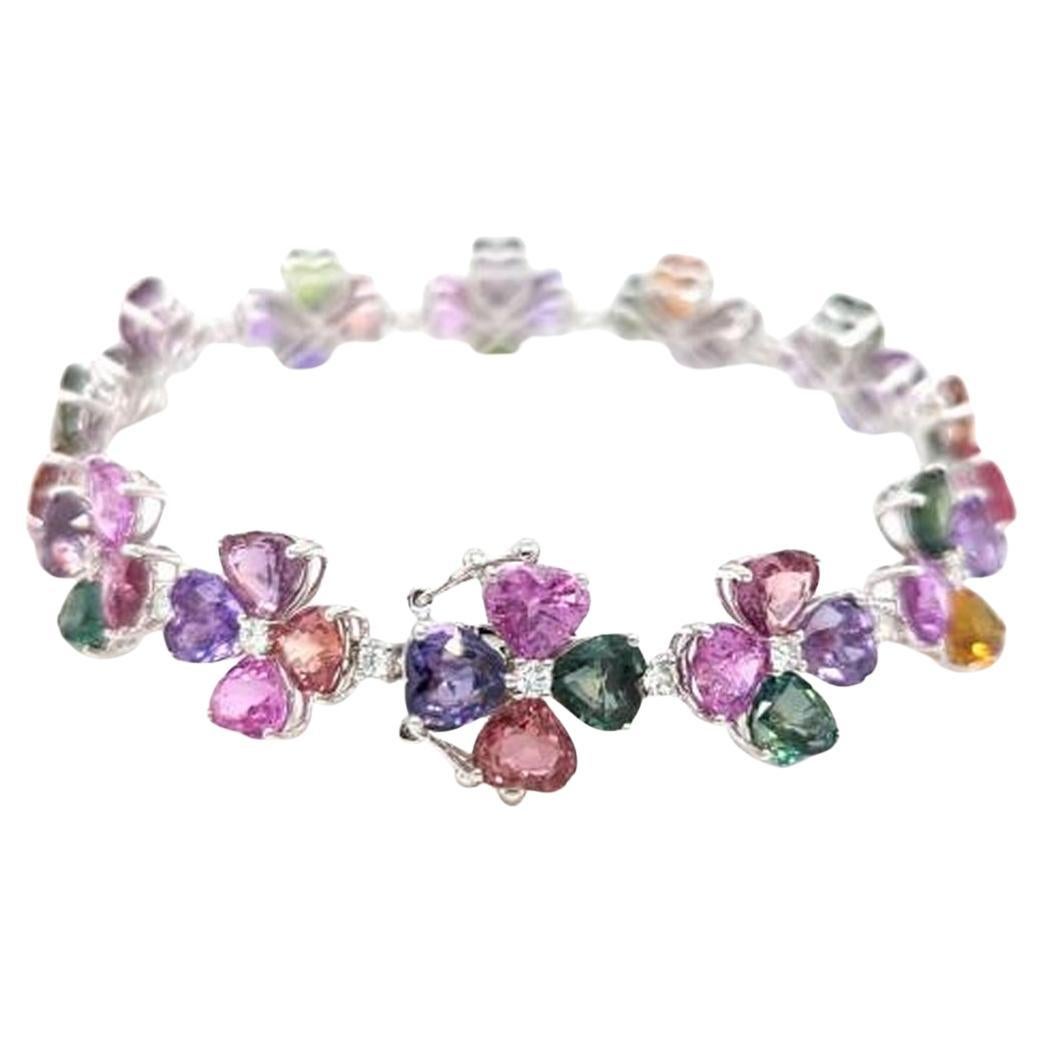NWT $103, 000 Pulsera Floral de Zafiro Multicolor de Oro de Fantasía Certificado GIA de 18KT