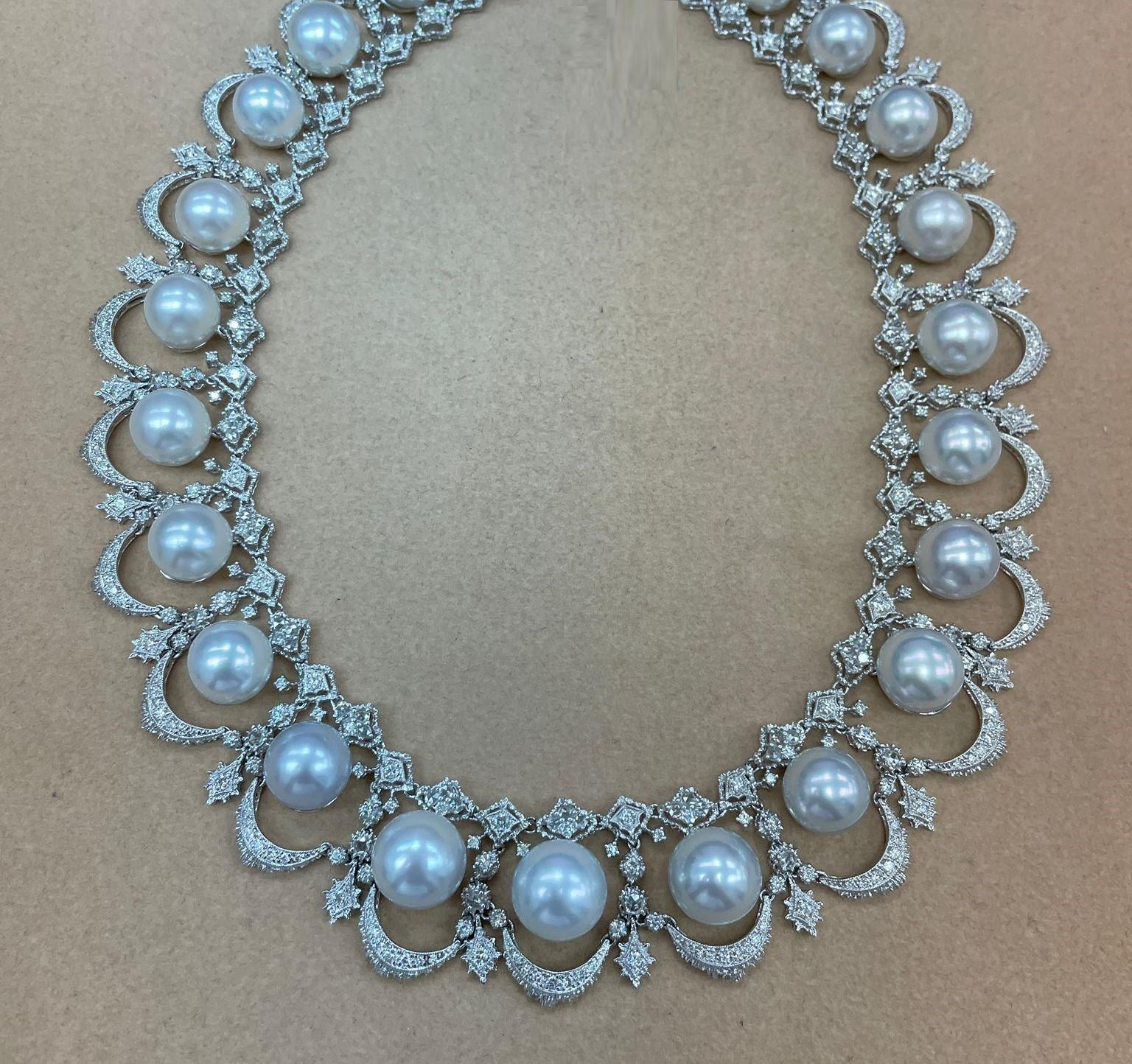 Taille mixte Magnifique collier fantaisie en or 18 carats avec grande perle des mers du Sud, neuf avec étiquette 10 5 000 $ en vente