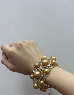 NWT 105, 000 Gorgeous 18KT Gold South Sea Pearl Fancy Yellow Diamond Bracelet