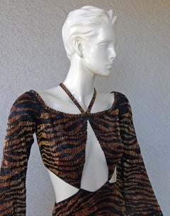 NWT $10.5K Roberto Cavalli Cut-Out Beaded Tiger Print Gown Dress
