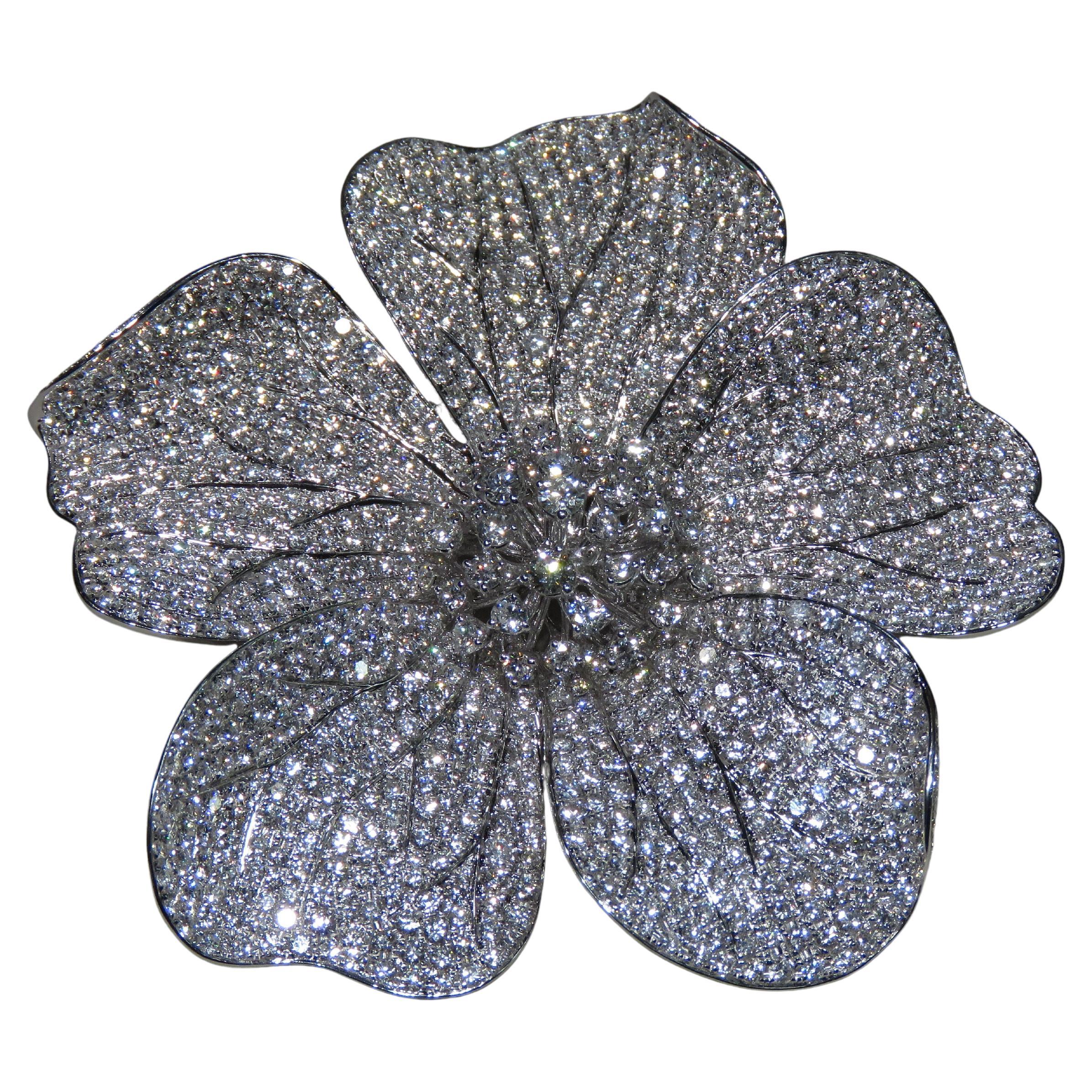 NWT $106, 000 Large 26.75CT Fancy Glittering Flower Diamond Pendant Brooch
