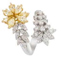 NWT $11, 000 18KT Magnifico anello a fiore incrociato con diamante giallo e diamante bianco