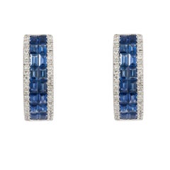 NWT $11, 000 Rare Important 18KT Gold Fancy Sapphire Diamond Semi Hoop Earrings