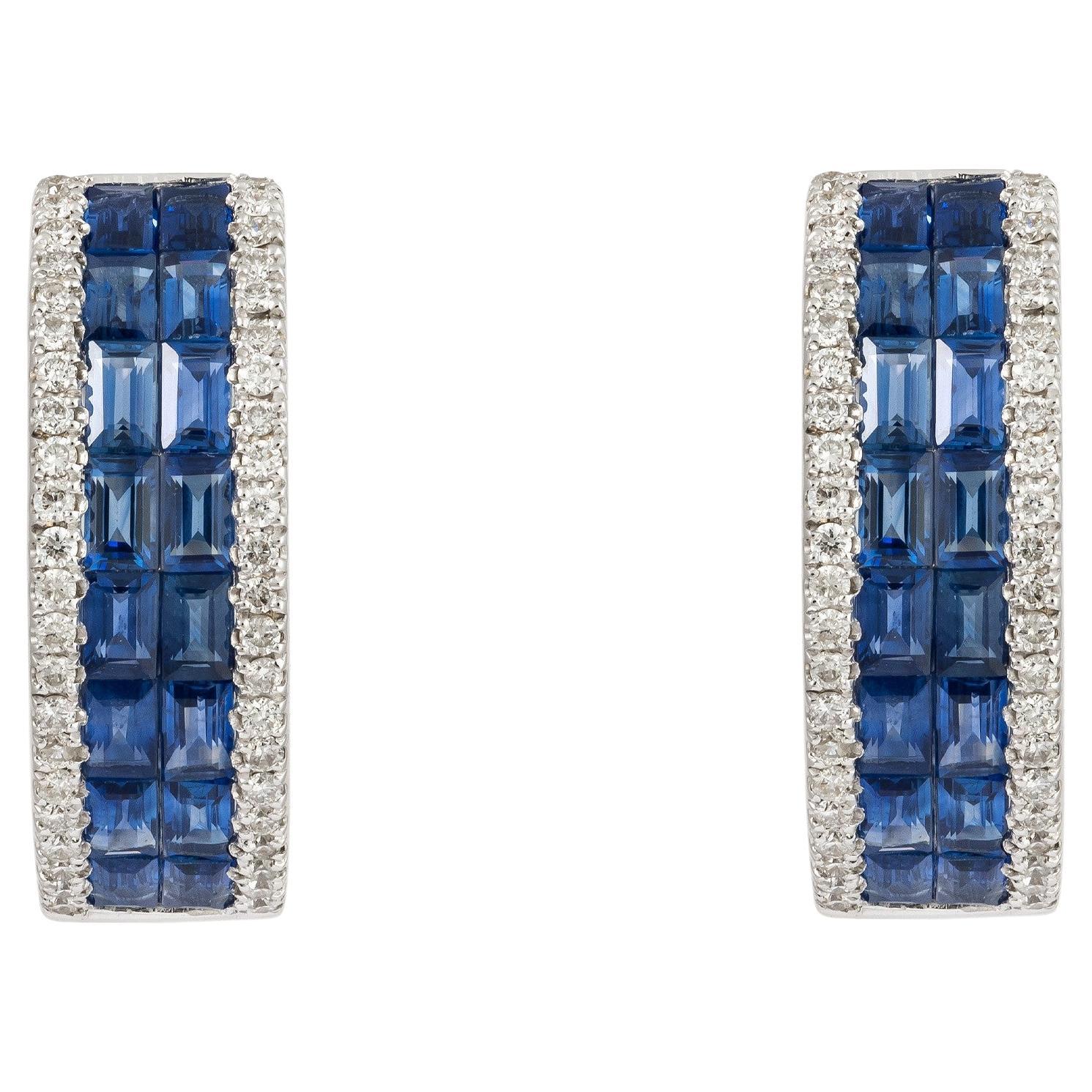 NWT $11, 000 Rare Important 18KT Gold Fancy Sapphire Diamond Semi Hoop Earrings