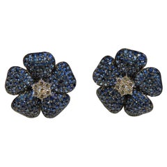 NWT $11, 409 18kt Splendidi orecchini di diamanti a fiore con zaffiro blu da 8,50 carati