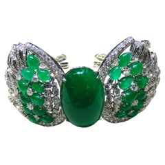 NWT $110, 000 18KT Gold Gorgeous Fancy Lrg Emerald Diamond Cuff Bangle Bracelet