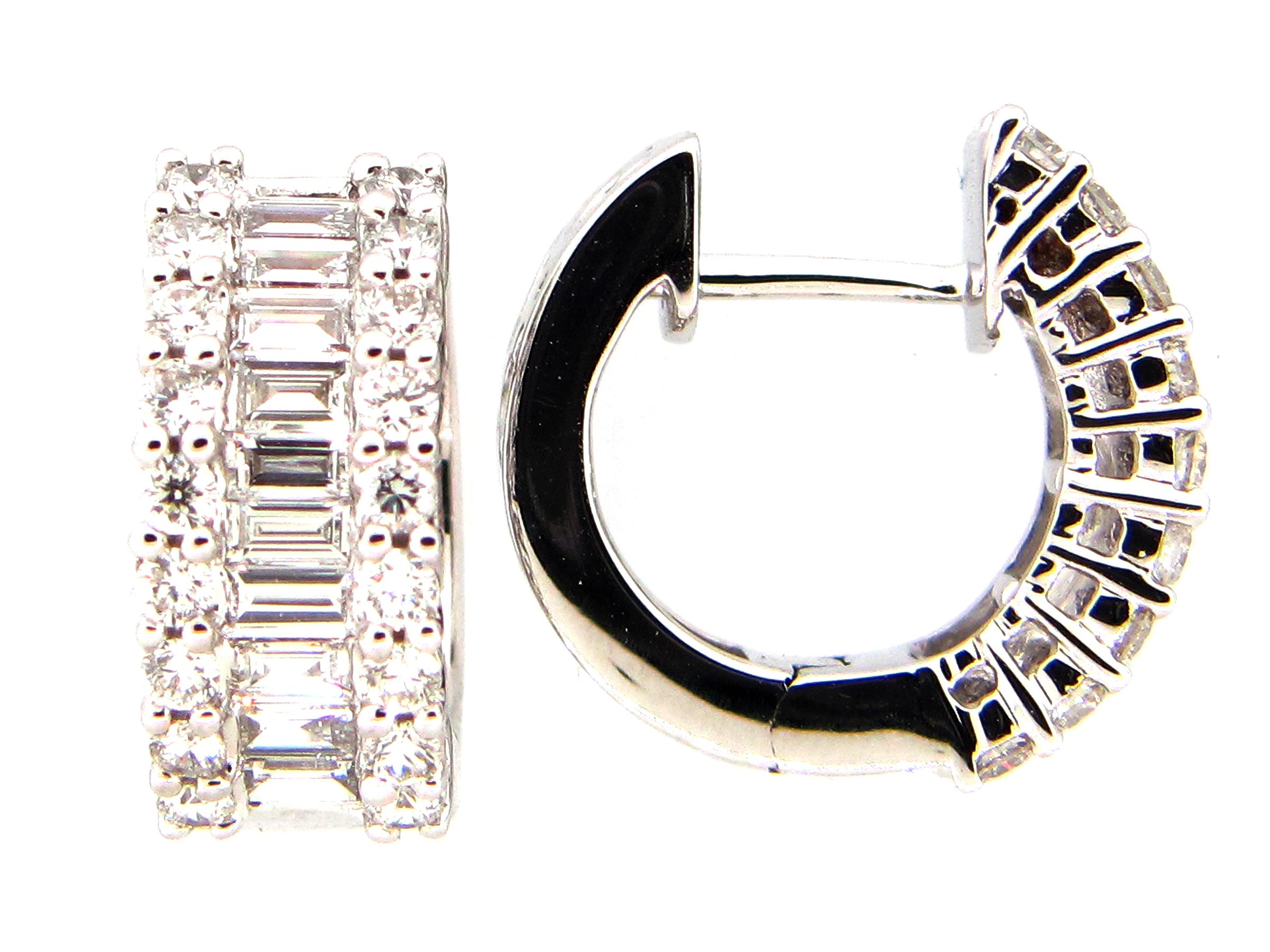 The Following Items we are offering is this Rare Important Radiant 18KT Gold Gorgeous Glittering and Sparkling Magnificent Fancy Baguette White Diamond Huggie Hoop Earrings. Earrings contain approx 1.50CTS of Beautiful Fancy Glittering Diamonds!!!