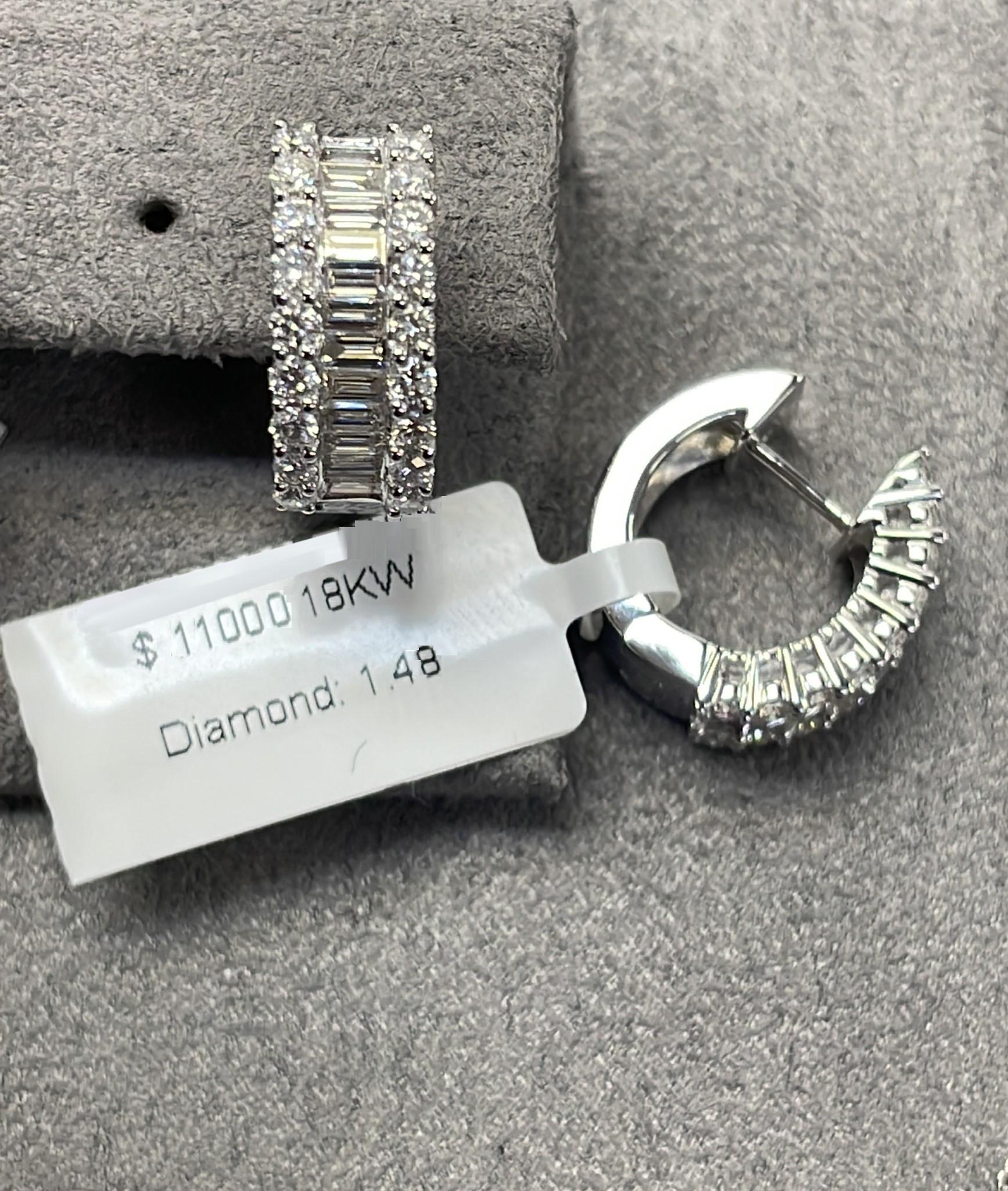 Nwt $11, 000 18kt Gold Fancy Large Glittering White Diamond Huggie Hoop Earrings In New Condition For Sale In New York, NY