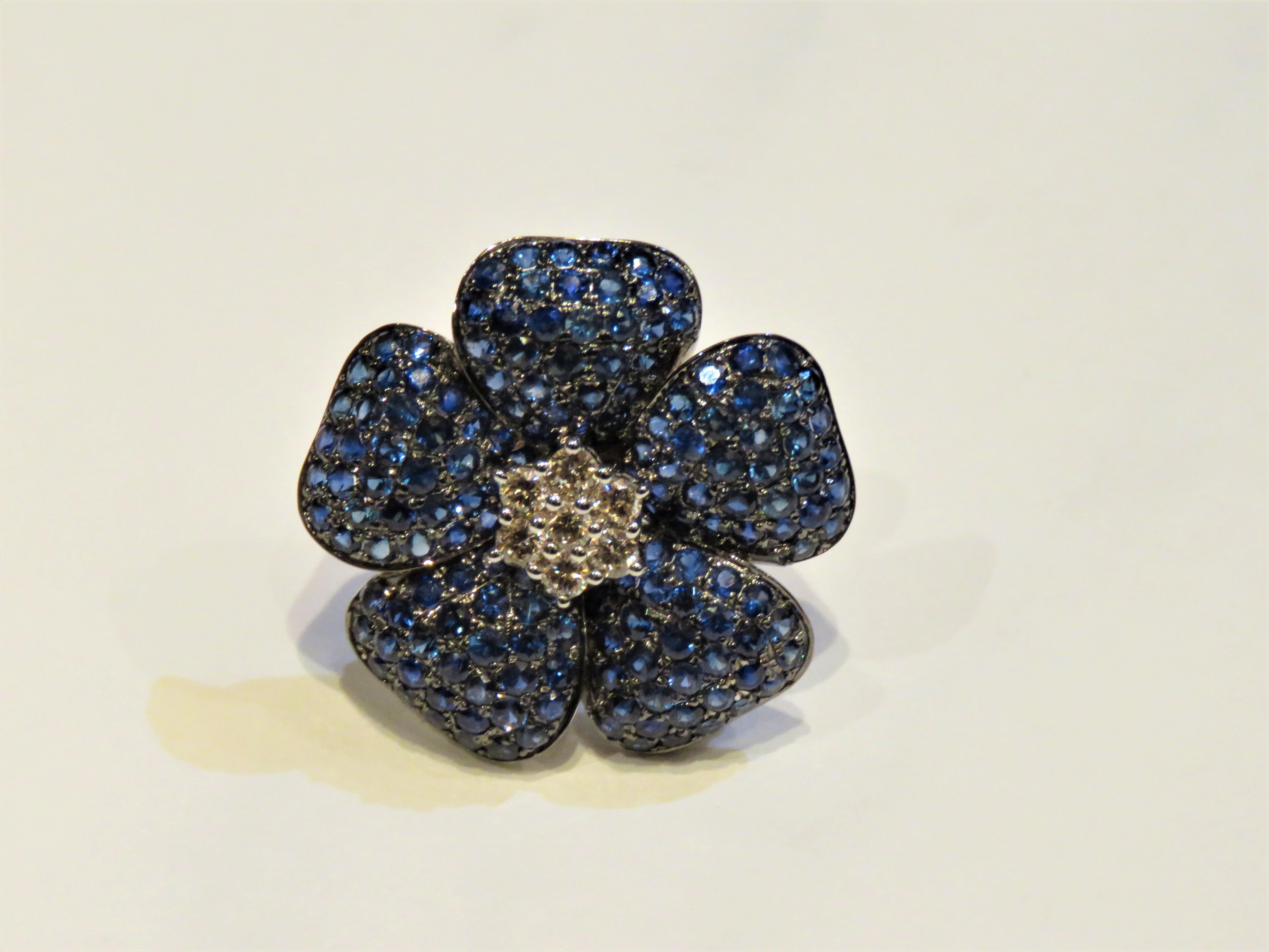 Round Cut NWT $11, 409 18kt Gorgeous Fancy 8.50ct Blue Sapphire Flower Diamond Earrings For Sale
