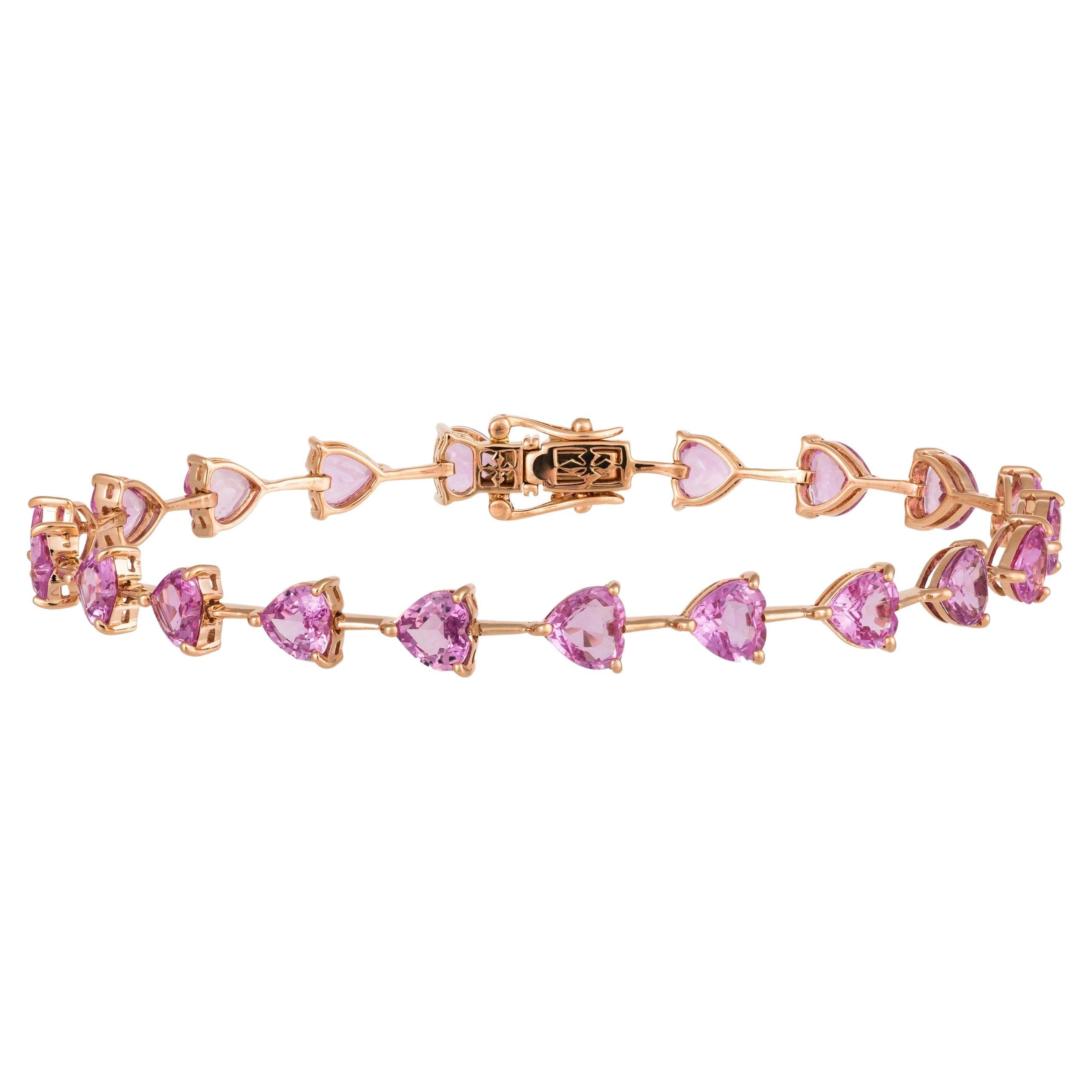 NWT $11, 500 18KT Fancy Glittering Fancy Heart Pink Sapphire Tennis Bracelet For Sale