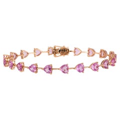 NWT $11,500 18KT Fancy Glittering Fancy Heart Pink Sapphire Tennis Bracelet