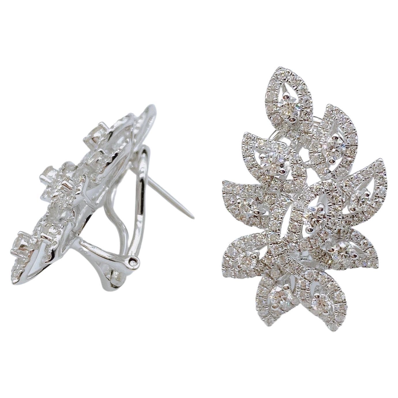 NWT $11, 969 18KT Gold Rare Fancy Gorgeous Glittering Leaf Diamond Earrings For Sale